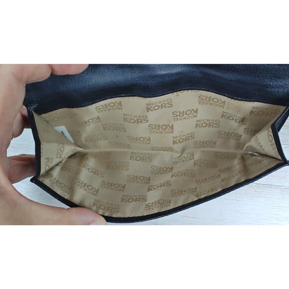 MICHAEL KORS Medium Bifold Flap Black Leather Wallet Palm Beach Continental - Picture 6 of 13